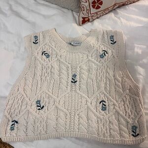 Zara Cream Sweater Vest with Flowers